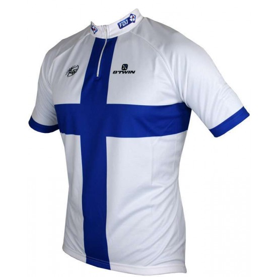 FRANCAISE DES JEUX(FDJ) Finnischer Meister 2015 Kurzarmtrikot(kurzer Reißverschluss)-B'TWIN