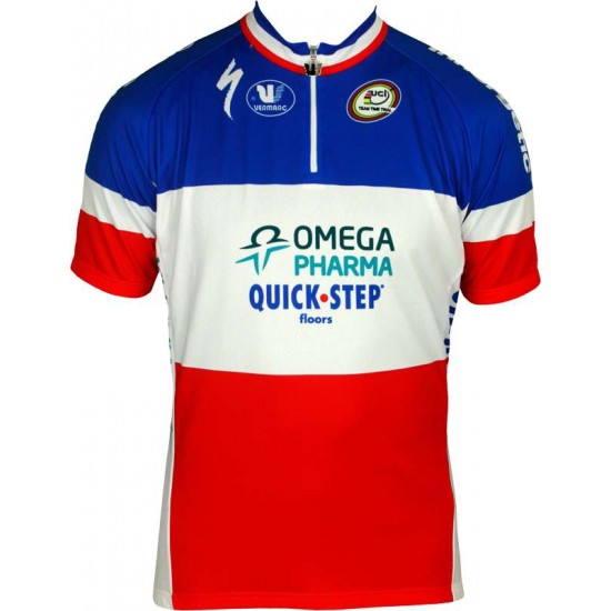 OMEGA PHARMA-QUICKSTEP Französischer Zeitfahrmeister 2013-Kurzarmtrikot mit kurzem Reißverschluss