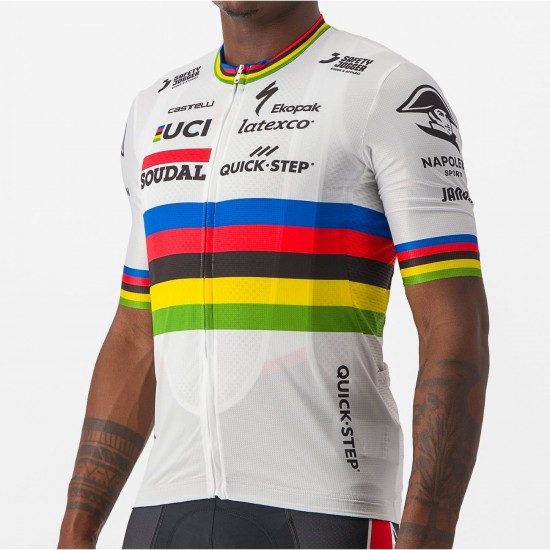 Soudal Quick-Step Straßenrad Weltmeister Regenbogentrikot 2023 Competizione Radtrikot kurzarm
